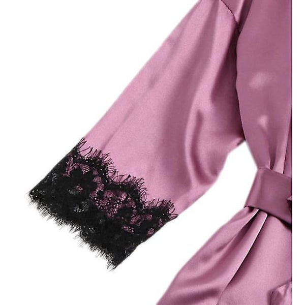 Dame 4-delt Pyjamas Satin Pyjamas Sett Med Morgenkåpe Purple L