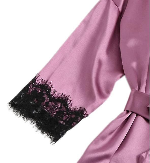 Dame 4-delt Pyjamas Satin Pyjamassæt med Morgenkåbe Purple L