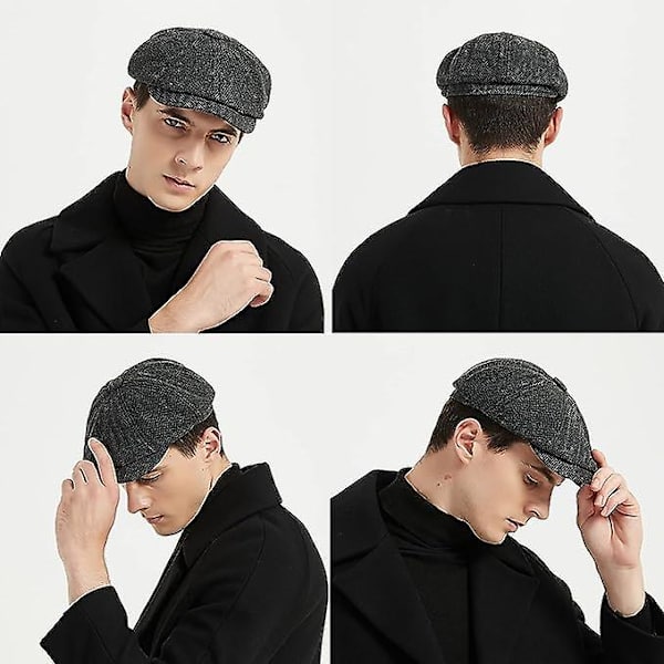 Sztxj Newsboy Style Flat Cap Peaked Cap Herre Dame Sort Panel Peaky Herringbone Tweed Retro Flat Cap Gatsby Cap