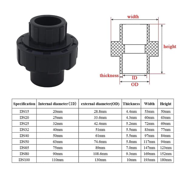 Union Fitting PVC 32 mm Swimmingpool Muffe Union PVC Fitting til Filterpumpe (indvendig diameter 32mm)