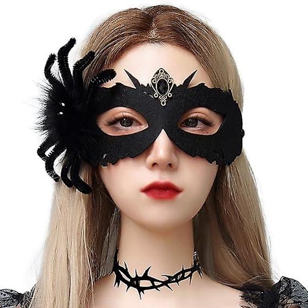 Halloween Svart Maskerade Maske for Kvinner Edderkopp Halv Ansikt Kostyme Maske Fancy Kjole Øyemaske Slør for Jul Halloween Cosplay Fest Jenter Kvinner