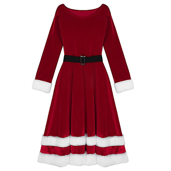 Womens Mrs Santa Claus Kostym Jul Sammet Långärmad Klänning Red M
