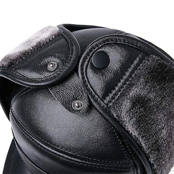 Sztxj Herr 100% Äkta Läderhatt Vinter Varma Utomhus Skydda Öra Äkta Läderkeps För Vinter Varma Foder(svart Hår Stil) 2xl {59-60cm}