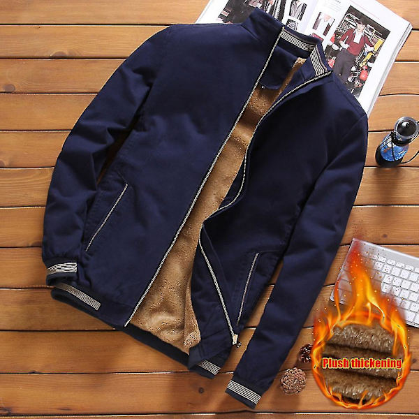 Miesten paksu fleecevuorattu talvitakki pystykauluksella ja vetoketjulla, lyhyt malli 4XL Khaki