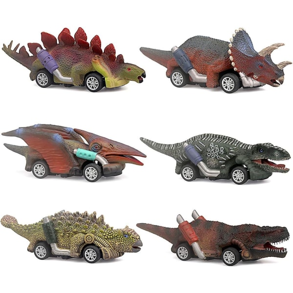 Dinosaurie leksaksbil,pojkeleksaker ålder 3 till 12 Toy Dinosaurie 5,3 tums leksaker för 3,4,5,6,7,8,9,10,11,12 år gamla pojkar Fullform Dino billeksak, 6-pack