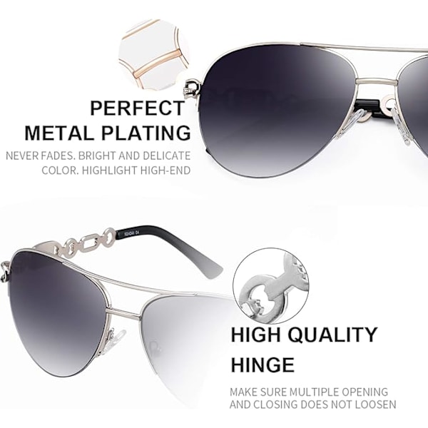 Klassiska Aviator Solglasögon för Kvinnor Spegelglas Kedjearmar Halv Ram Metallbåge Solglasögon UV 400 Skydd 60mm rosa