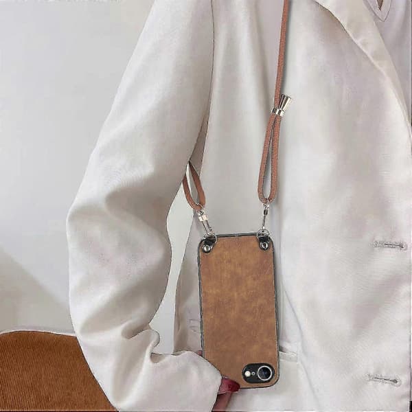 Retro læder telefoncover med justerbar rem til Iphone 16e - Lilla Brown
