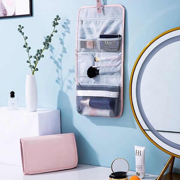Ny Polyester Vasketaske Lazy Bærbar Kosmetiktaske Hjem Toiletartikler Opbevaringstaske pink