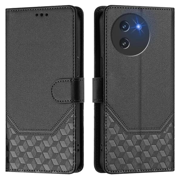 Honeycomb Prægning RFID Læder Telefon Cover Til Doogee Note 59 / Note 59 Pro Black