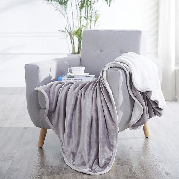 Gråternet Tæppe Dobbeltsidet Fleece Og Plys Tæppe Seng Sofa Bil Stue Soveværelse Vinter Varmt Multi-brug Tæppe Kappe Sjal Med Knap Jul