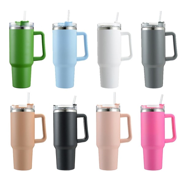Moderne 1,2L Tumbler med Håndtag og Sugerørslåg | Isoleret Genanvendelig Vandflaske i Rustfrit Stål Rejsekrus Iskaffekop | Gaver blue