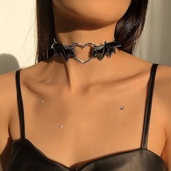 Gotisk vampyrhalsband med hjärtvingar svart läder choker halsband fest accessoarer smycken för kvinnor och flickor