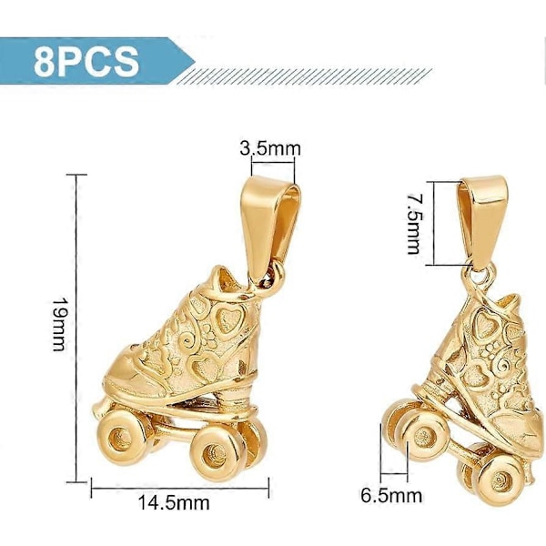 8 stk. Gyldne Skøjte Charm 19mm Rustfrit Stål Rulleskøjte Vedhæng Stereoskopiske Skøjte Charms Metal Charms til Smykkefremstilling