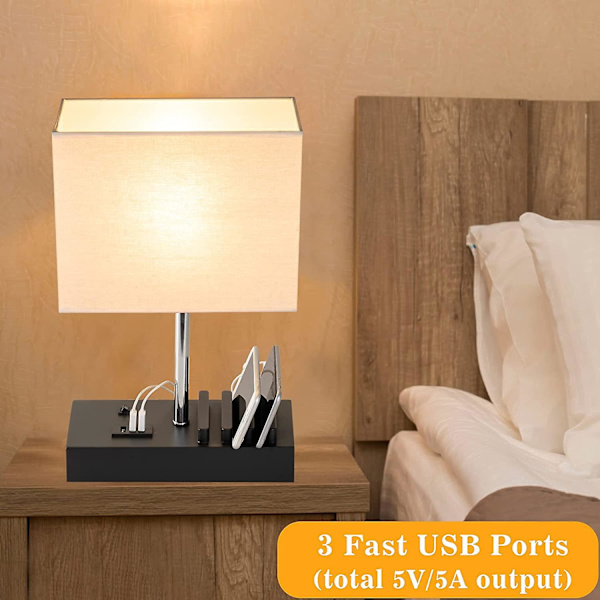 Bordlampe med USB-ladeport, telefonstativ, moderne USB-nattbordslampe for soverom