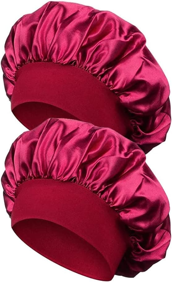 2 stykker elegante sovehetter for kvinner, elegant sovehette, hodeplagg med bredt elastisk bånd, silkehette (rødvin)