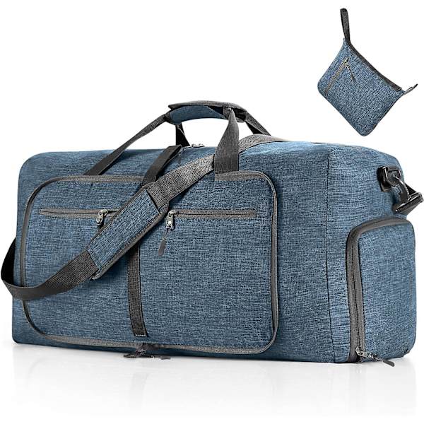 Reise-Dufflebag for menn, 65l sammenleggbar reise-duffelbag med sko-rom nattpose for menn kvinner vanntett og rivebestandig Blue