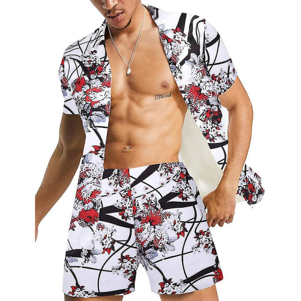 Herr lyxig Casual Button Down Kortärmad Hawaiian Shirt Kostymer COLOR 1 2XL
