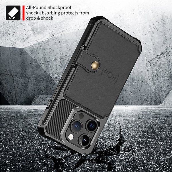 Iphone 15 Pro Max Deksel Med Kortholder, Slitesterkt Støtsikkert Robust Telefondeksel Blue iphone 15