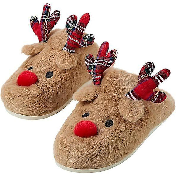 Dam Reindeer Tofflor, Jul Halkskydd Plyschskor 40-41 Light brown