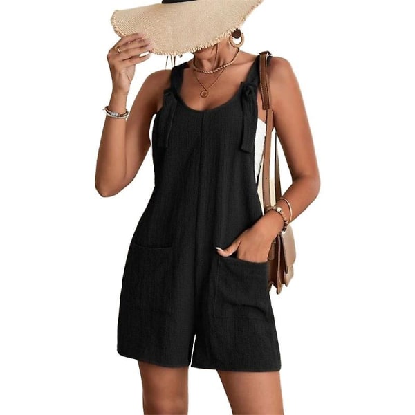 Dame Casual Ærmeløs Spaghetti Stropper Jumpsuits, Bukser Romper Med Lommer Black M