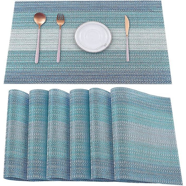 10st Blå bordstabletter Värmebeständiga köksbordsmattor Tvättbara bordstabletter Crossweave vävd vinyl bordstablett för kök matbord