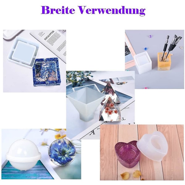Epoxy Harpiks Formsæt, Silikonforme, Epoxy Harpiks Kit, Epoxyforme Inkluderende Sfærisk, Terning, Pyramide, Askebægre, Underlag, DIY Sæt Harpiksstøbe W
