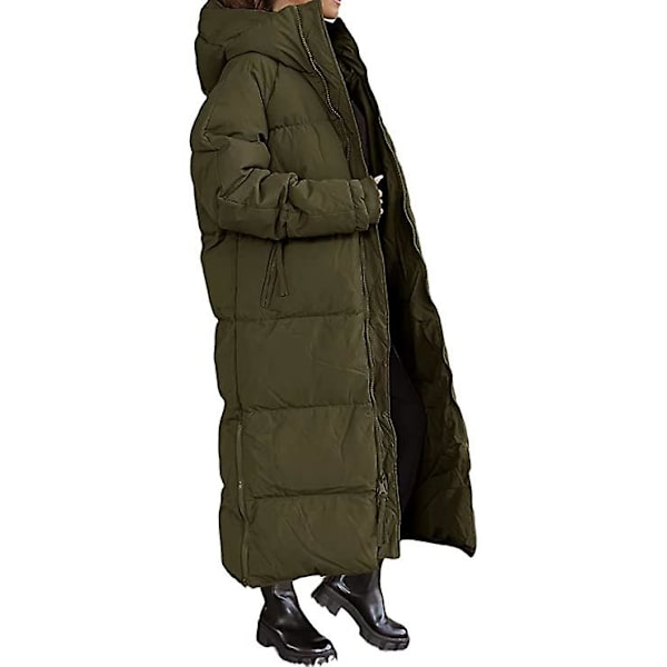 Kvinnors långa quiltade kappa, huvtröja längd långärmad pufferjacka Green M