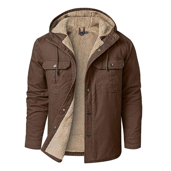 Herr Cargo Hooded Jacka, Vinter Varma Foder Termisk Jacka Rock Brown M
