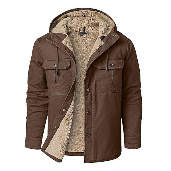 Herr Cargo Hooded Jacka, Vinter Varma Foder Termisk Jacka Rock Brown S