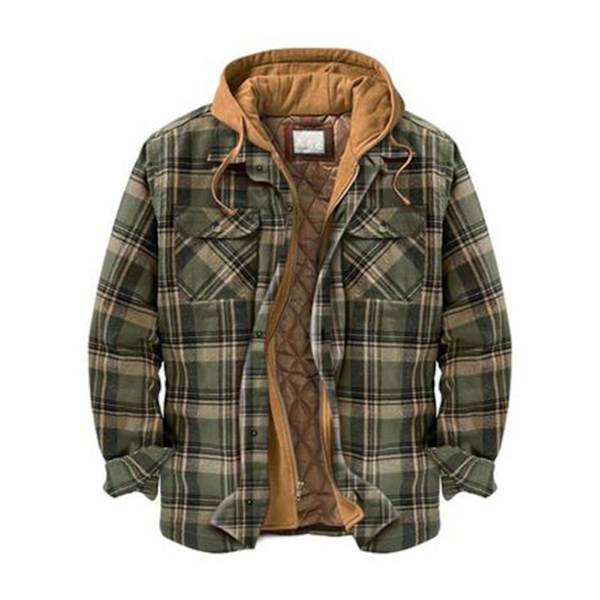 Herre Varm Vatteret Foret Bomuldsjakke Med Hætte Knap Ned Lynlås Lange Ærmer Plaid 5XL Color 12