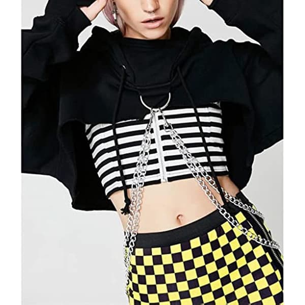 Dame Sort Langærmet Pullover Crop Top Hættetrøje Sweatshirt Klubfest Black M