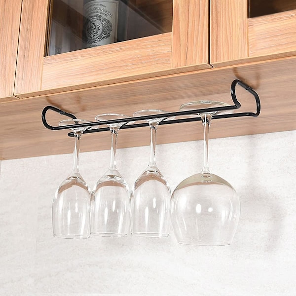 10 tommer sæt med 2 under skab vinglas rack stilkholder glas opbevaring hænger organizer til køkken og bar (sort)