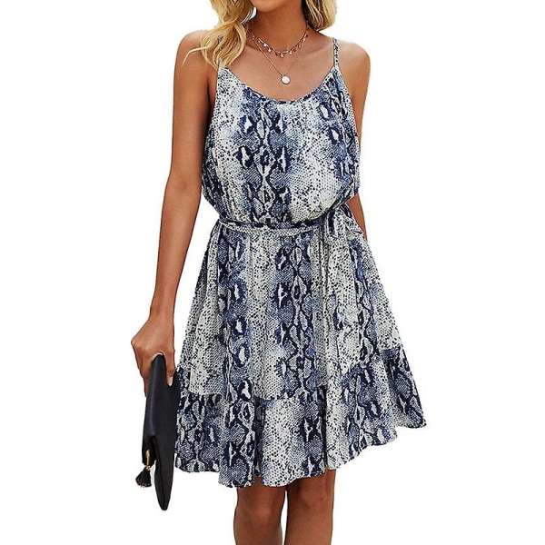Dame Sommer Blomsterprint A-linje Kort Cami Kjole Blue S