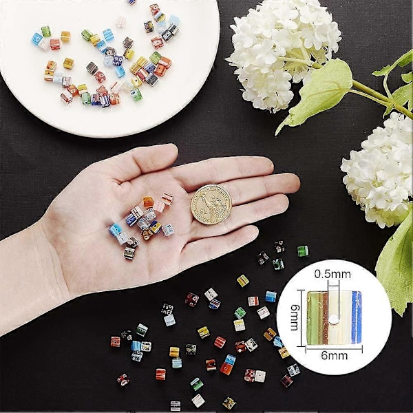 650 st 6mm Blandade Lampwork Glaspärlor Kub Millefiori Pärlor för Smyckestillverkning
