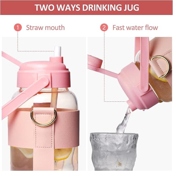 768ml Glas Vattenflaskor Klar Söt Kawaii Vattenflaskor med Sugrör Rem Estetisk Sport Motivation