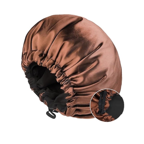 Satin Bonnet Silky Cap För Att Sova, Justerbar Satin Sleep Cap Brown