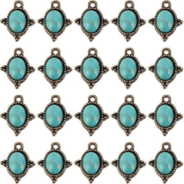 30 stk. Legering Turkis Anheng Oval Dråpeformet Syntetisk Turkis Store Anheng Antikk Bronse Retro Anheng for DIY Smykkelaging Halskjede Armbånd
