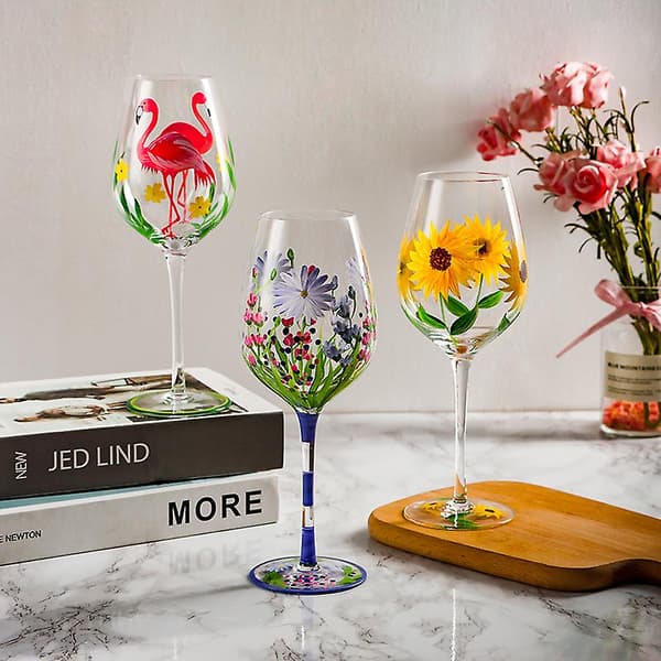 1 st Retro Goblet Glas Champagne Glas - Tulpanmålad Goblet Rödvinsglas E large