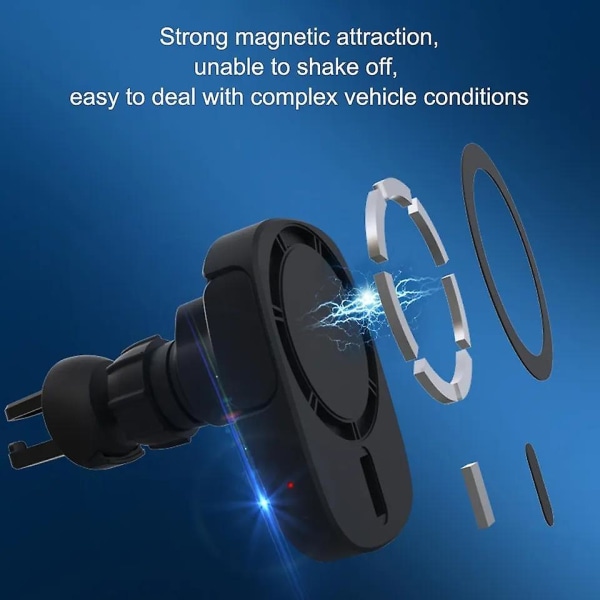 15W bilmagnetisk trådlös laddare 360-graders roterande luftventil Laddare för mobiltelefonfäste