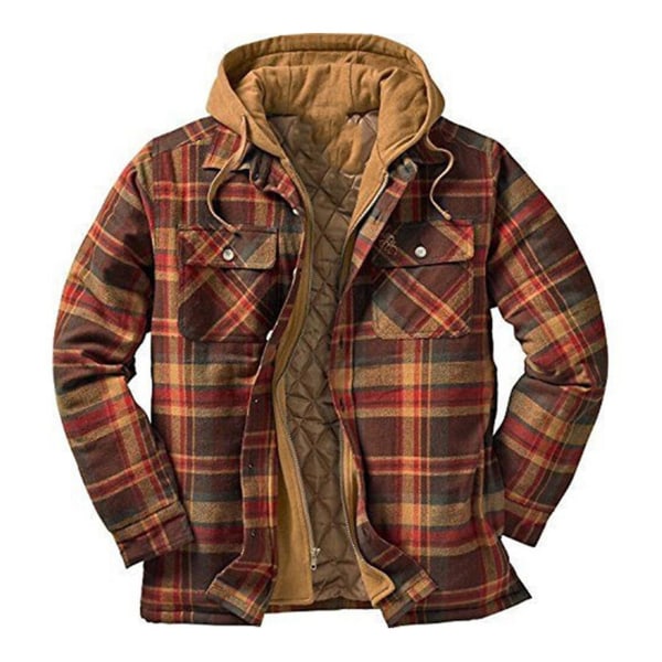 Quiltet Tykk Rutete Langermet Løs Jakke Herre Hettegenser Quiltet Foret Flanell Hette Full-zip Skjortejakke XXXL Blue