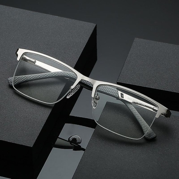 Affärsläsglasögon för män Halvbåge Anti-blått Ljus Fjärrsynt Anti-trötthet Högkvalitativa metallbågarglasögon 350 degree