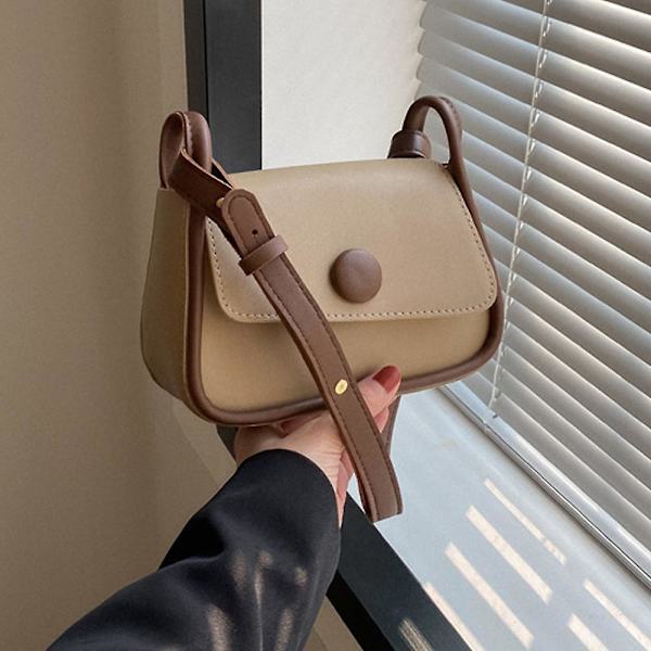 Ny Trend Mode Simpel Skuldertaske Fritid Pendler Kunstlæder Skuldertaske Dark khaki