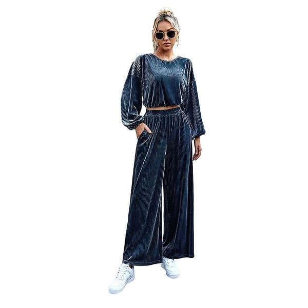 Dame Velour 2-delt Sæt, Sweatsuit Sæt Lounge Sæt Blue L