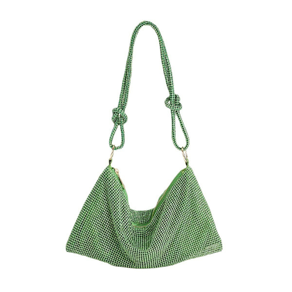 Crossbody taske med rhinsten til kvinder, sølv, kuverttaske, aftentaske, håndtaske, glitrende rhinsten, diamantkuverttaske til fest, brud, nattaske grøn