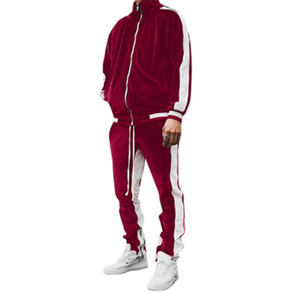 Mjukisdress i sammet för män, avslappnad jacka och byxor Red M