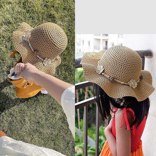 Flickor Halmhatt Solhatt Sommar Strandhatt Med Blommor