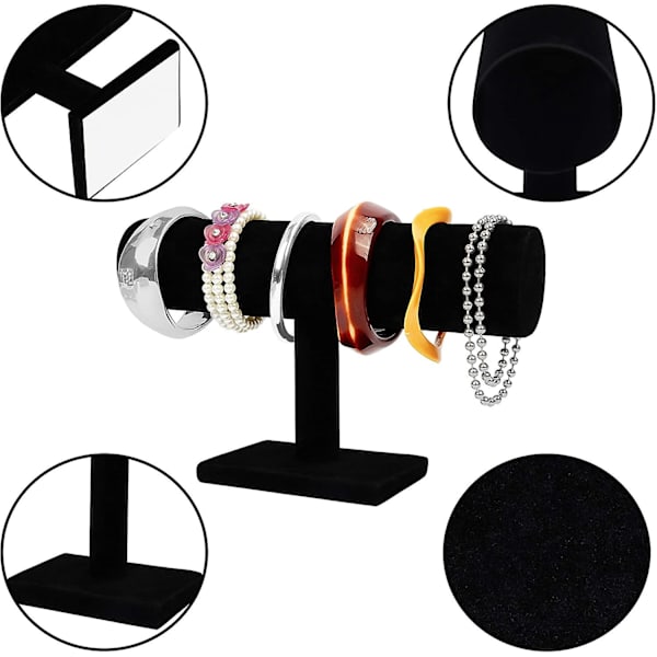 Svart sammets T-bar armband smyckesställ (2-pack) - Showcase hemorganisatör hållare ställ för smycken, klockor, halsband och armband