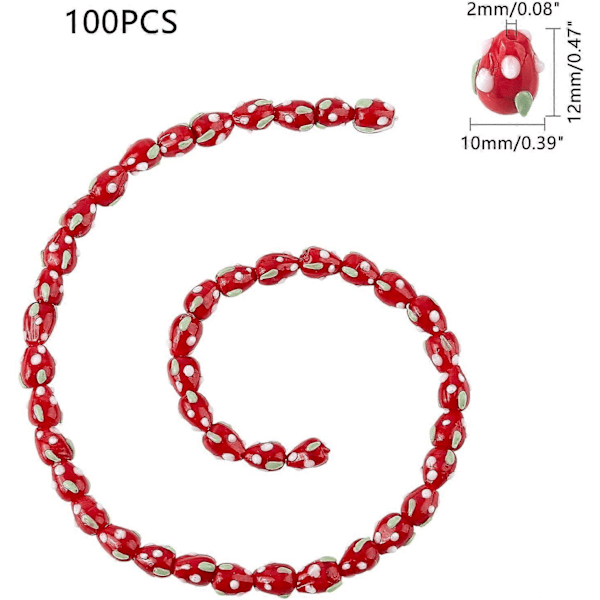 100 KPL Mansikkarihelminauhoja Käsintehdyt Lampwork-helmet Hedelmävälihelmet Korujen valmistukseen