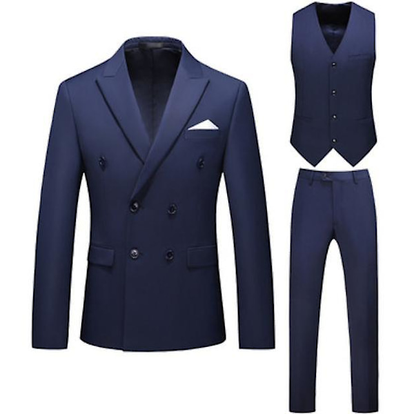 Herrejakkesæt 2 Knap Slim Fit 3 Dele Jakkesæt navy blue S
