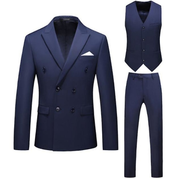 Herrkostymer 2 knappar Slim Fit 3 delar kostym navy blue S